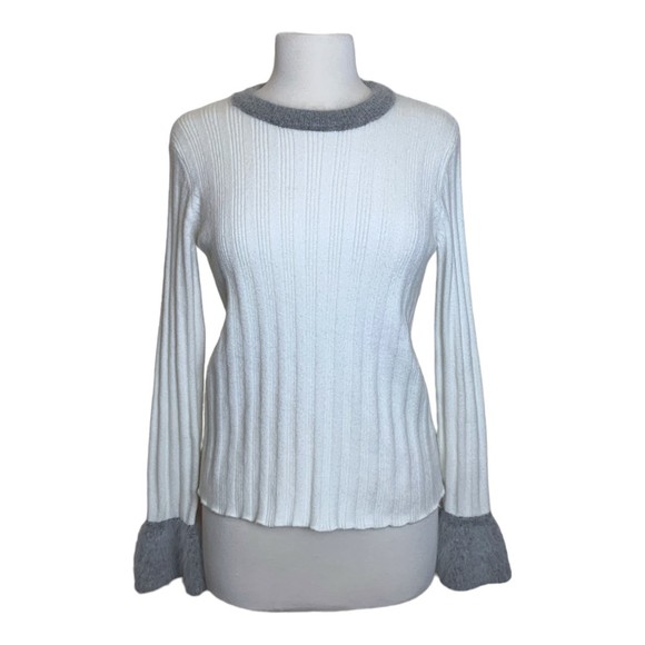 Gabby Isabella Angora Blend Ribbed Knit Crewneck Top Small Long Sleeve Fur Cuffs - Picture 1 of 8